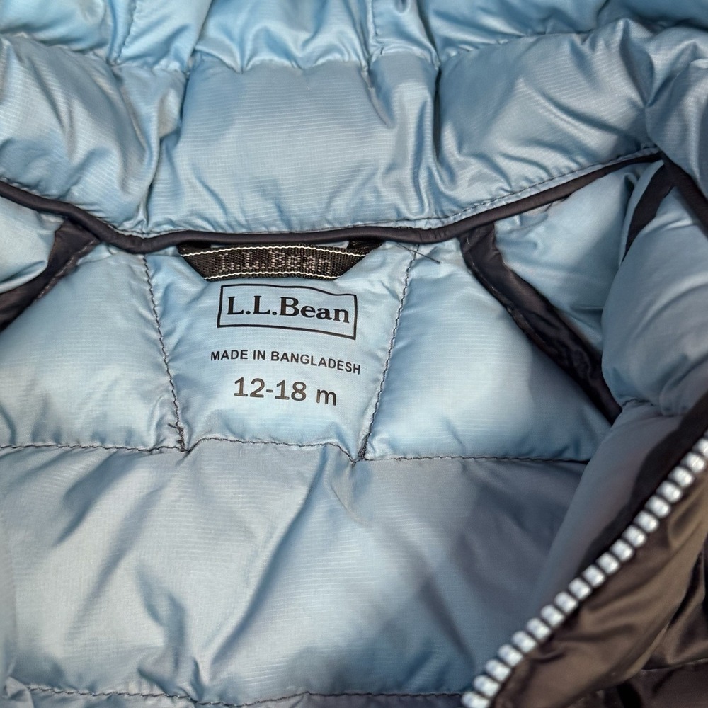 L.L. Bean 12-18 Month Ultralight 650 DownTek Jacket Navy Hooded Water Resistant - Picture 3 of 9